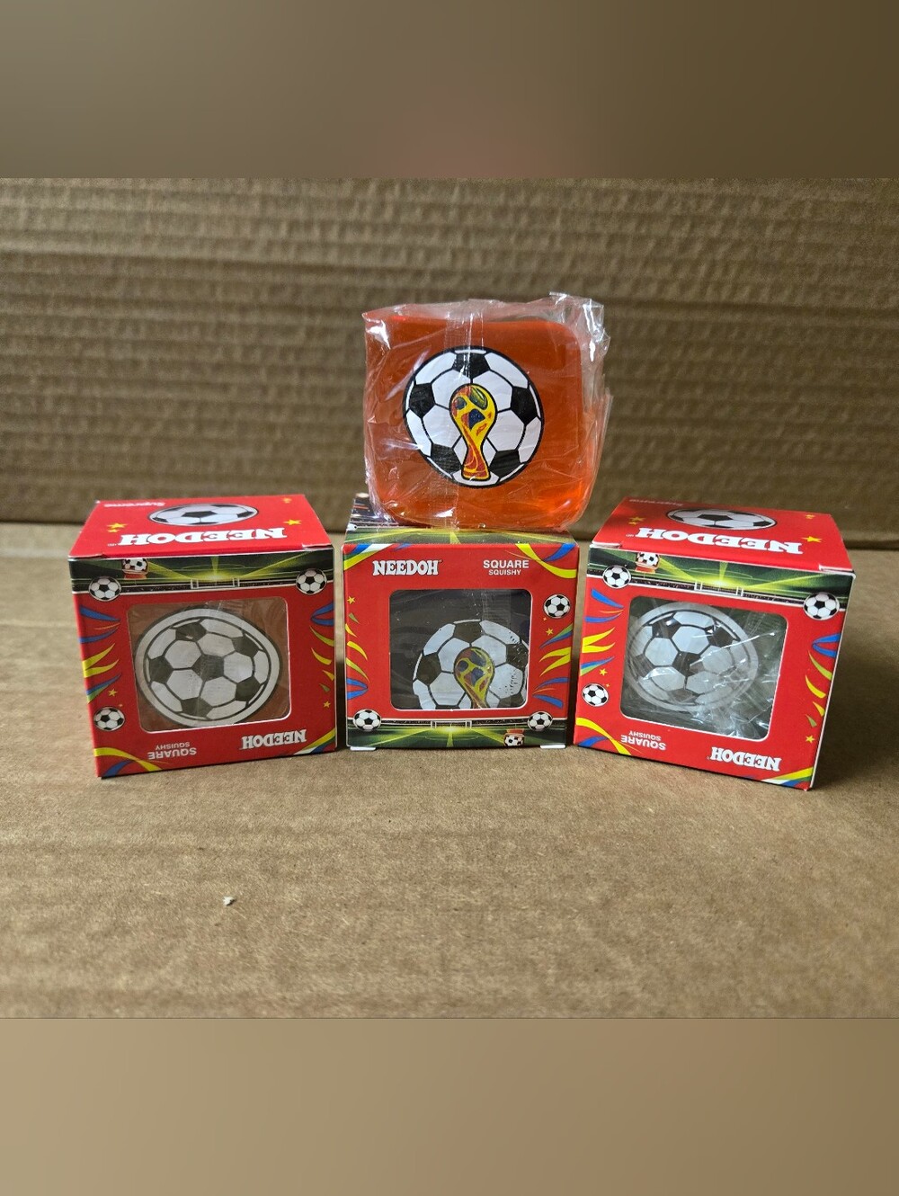 4x Football Soccer Squishy Cubes Stress Toy